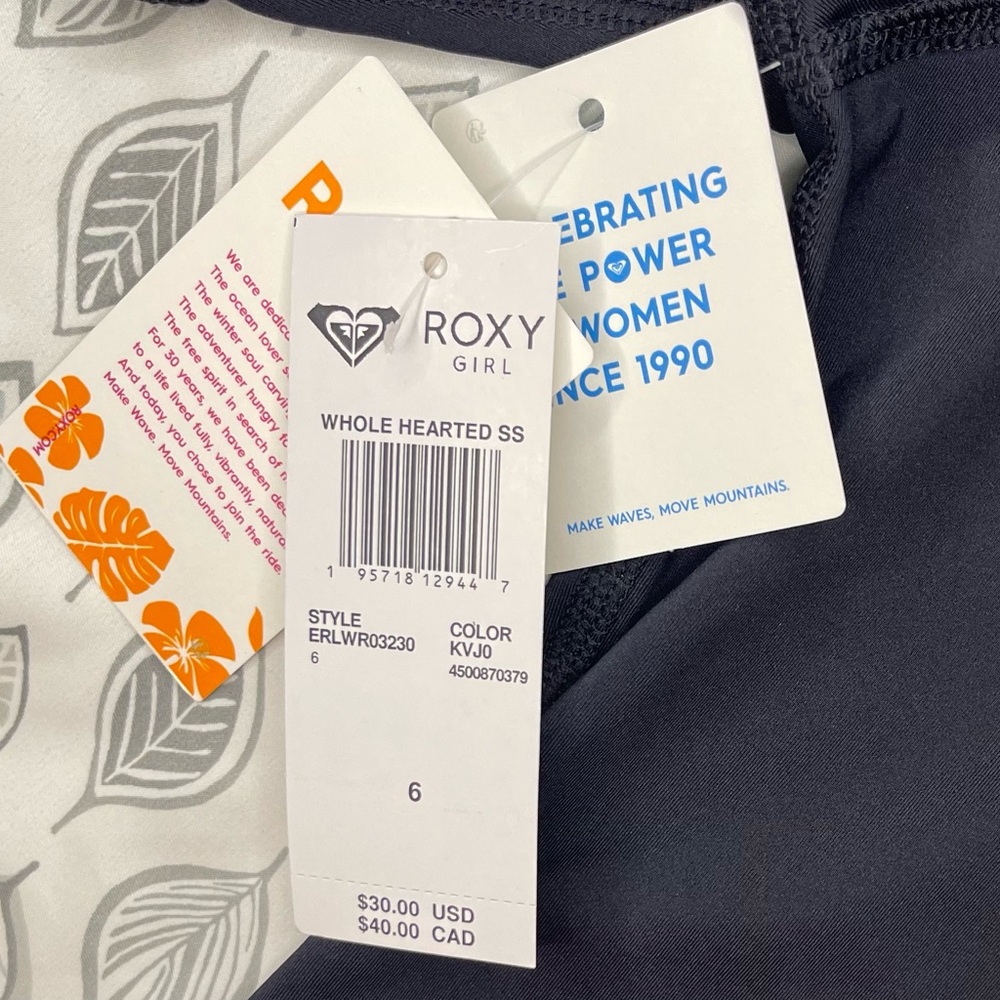Roxy Girls' Whole Hearted Short Sleeve Rashguard surf shirt. UPF 50. NWT - Picture 5 of 5